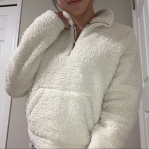 White Fuzzy Sherpa Fleece Quarter-Zip